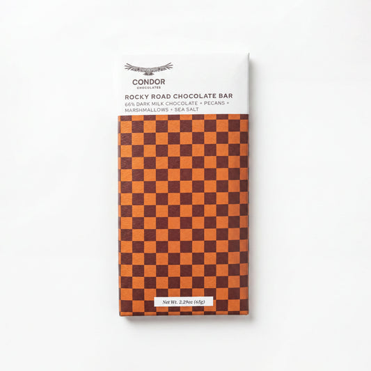 Rocky Road Bar - 66% Dark Milk Chocolate + Pecans, Marshmallows & Sea Salt