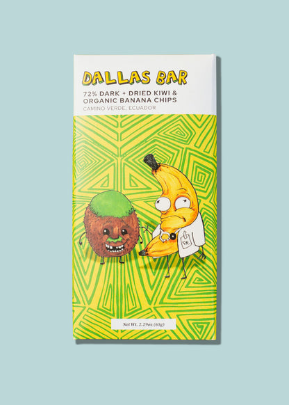 72% Dark Chocolate + Dried Kiwi & Organic Banana Chips - "Dallas Bar"