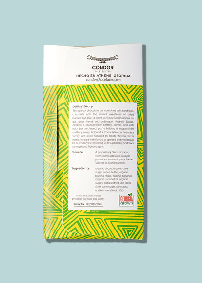 72% Dark Chocolate + Dried Kiwi & Organic Banana Chips - "Dallas Bar"
