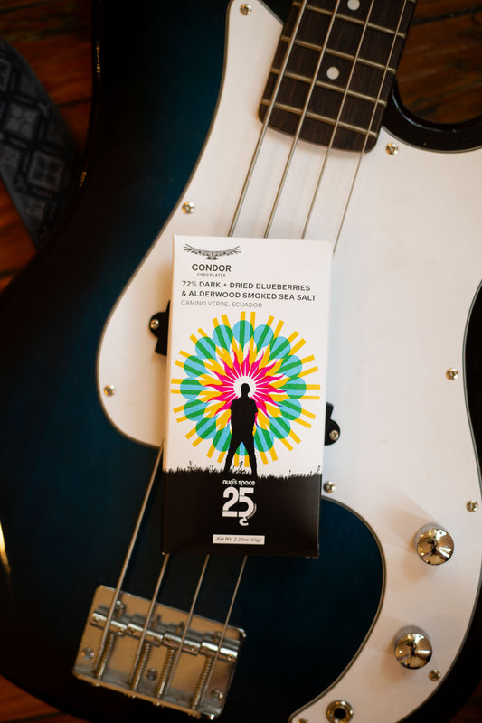 Nuci's Space Anniversary Bar - 72% Dark Chocolate + Dried Blueberries & Alderwood Smoked Sea Salt